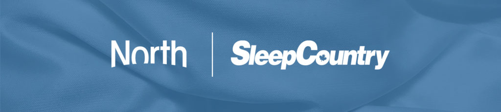 North and Sleep Country logos on blue background